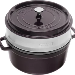 Staub Cocotte Rund Aus Gusseisen Mit Dämpfeinsatz In Grenadine